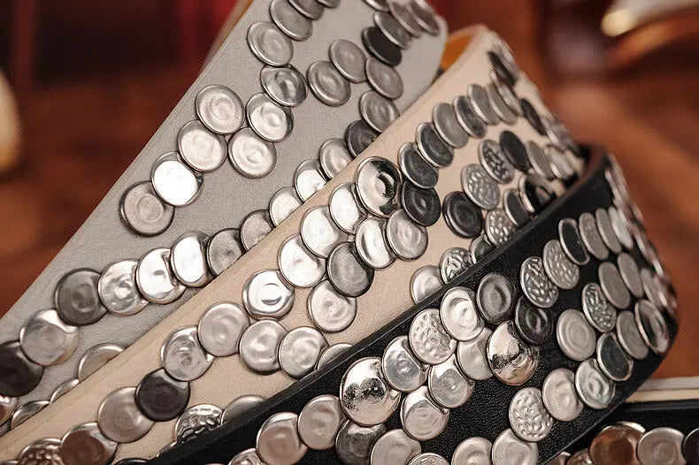 Sera Chrome Vintage Dar Pimli Deri Kemer Beltlux