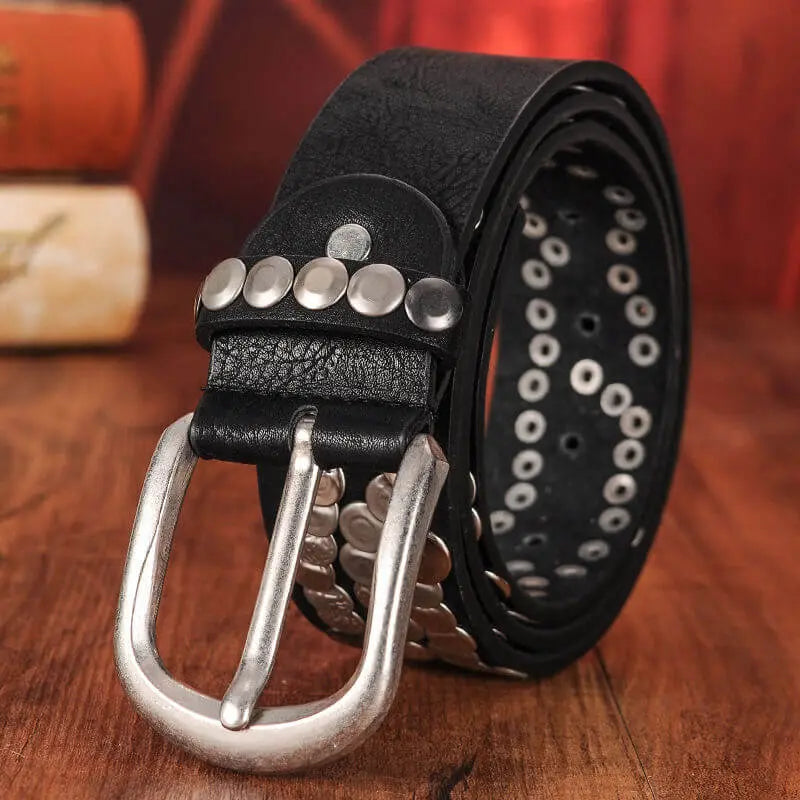 Sera Chrome Vintage Dar Pimli Deri Kemer Beltlux