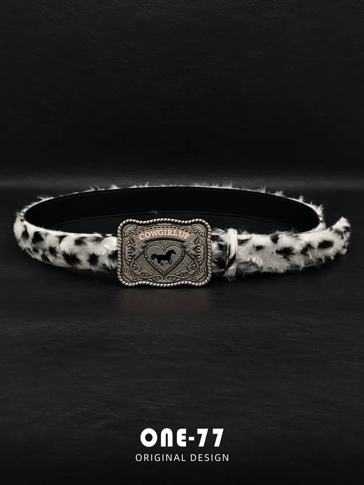 Siyah-Beyaz Tüylü Leopar Kemer – Retro Metal Tokalı Y2K Unisex Beltlux