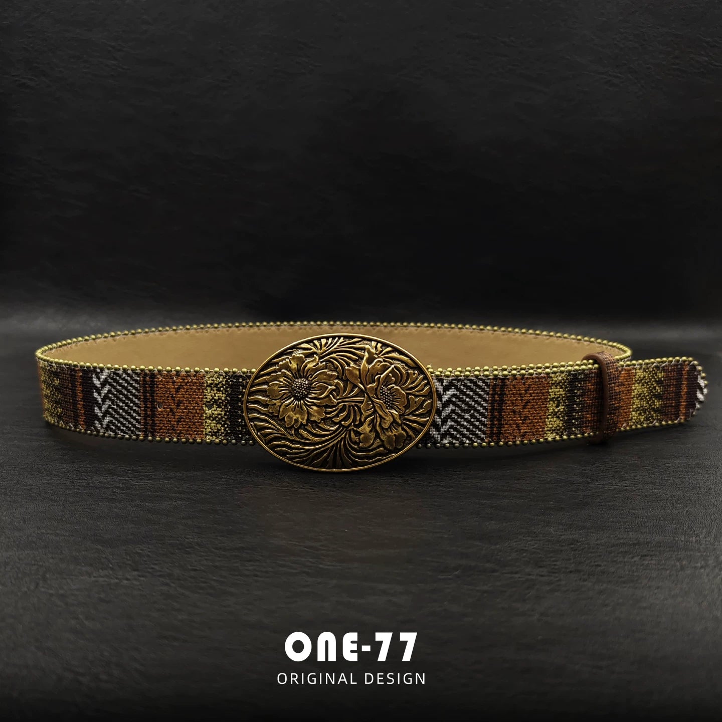 İkinci El Retro Etnik Renk Baskılı Kemer Kadın 2025 Yeni Metal Oval Tokalı Niş Tasarım Geniş Kemer Beltlux