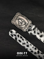 Siyah-Beyaz Tüylü Leopar Kemer – Retro Metal Tokalı Y2K Unisex Beltlux