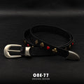 Eskitme Metal Perçinli Poker Kemer Unisex Kadın Erkek 2025 Yeni Amerikan Retro Stil Tasarımcılık Küçük Koleksiyon Deri Kemer Beltlux