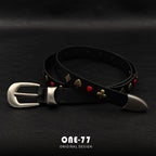 Eskitme Metal Perçinli Poker Kemer Unisex Kadın Erkek 2025 Yeni Amerikan Retro Stil Tasarımcılık Küçük Koleksiyon Deri Kemer Beltlux