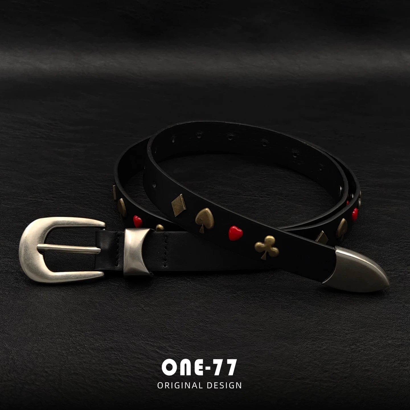 Eskitme Metal Perçinli Poker Kemer Unisex Kadın Erkek 2025 Yeni Amerikan Retro Stil Tasarımcılık Küçük Koleksiyon Deri Kemer Beltlux