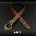Amerikan Retro Kabartmalı Kadın Kemer – Antik Bronz Tokalı Western Beltlux