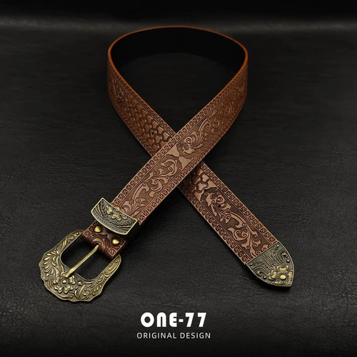 Amerikan Retro Kabartmalı Kadın Kemer – Antik Bronz Tokalı Western Beltlux