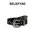 BELIEFYAO Orijinal Yıldızlı Çivili Deri Kemer Beltlux
