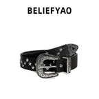 BELIEFYAO Orijinal Yıldızlı Çivili Deri Kemer Beltlux