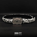 Siyah-Beyaz Tüylü Leopar Kemer – Retro Metal Tokalı Y2K Unisex Beltlux