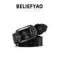 BELIEFYAO Orijinal Retro Kelebek Desenli Deri Kemer Beltlux