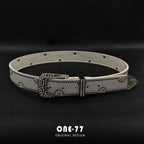 Amerikan Retro Kadın Metal Perçinli Punk Kemerli Yüksek Bel Kot Pantolon Beltlux