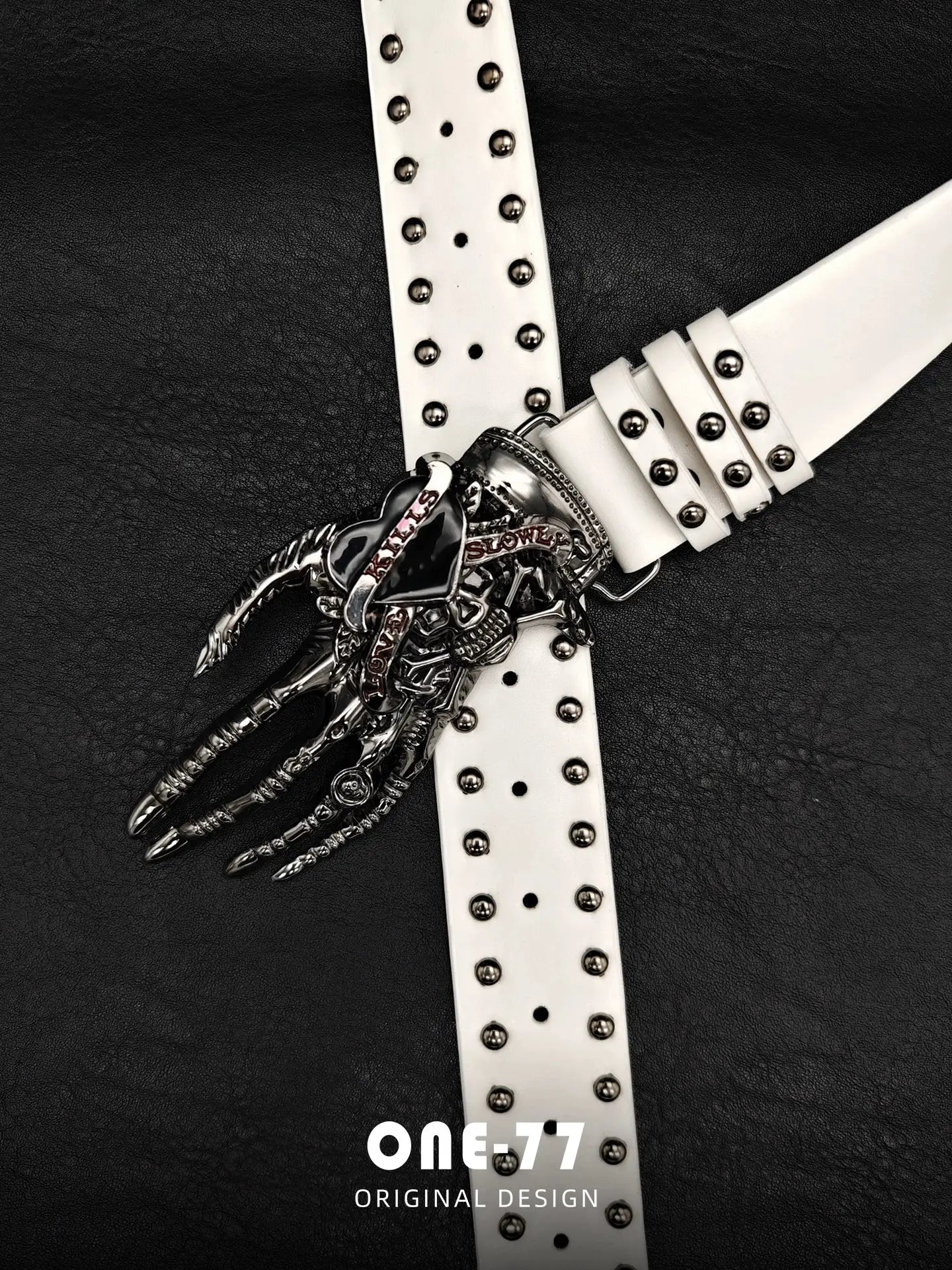 İskelet El Tokalı Zımbalı Kadın Kemer – Y2K Punk Heavy Beltlux