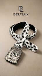 Siyah-Beyaz Tüylü Leopar Kemer – Retro Metal Tokalı Y2K Unisex Beltlux