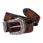 Batı desenli oyulmuş deri kemer - unisex, Injia modeli Beltlux