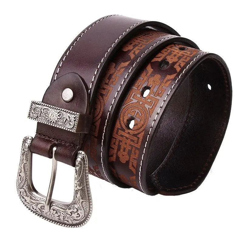 Batı desenli oyulmuş deri kemer - unisex, Injia modeli Beltlux