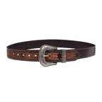 Batı desenli oyulmuş deri kemer - unisex, Injia modeli Beltlux