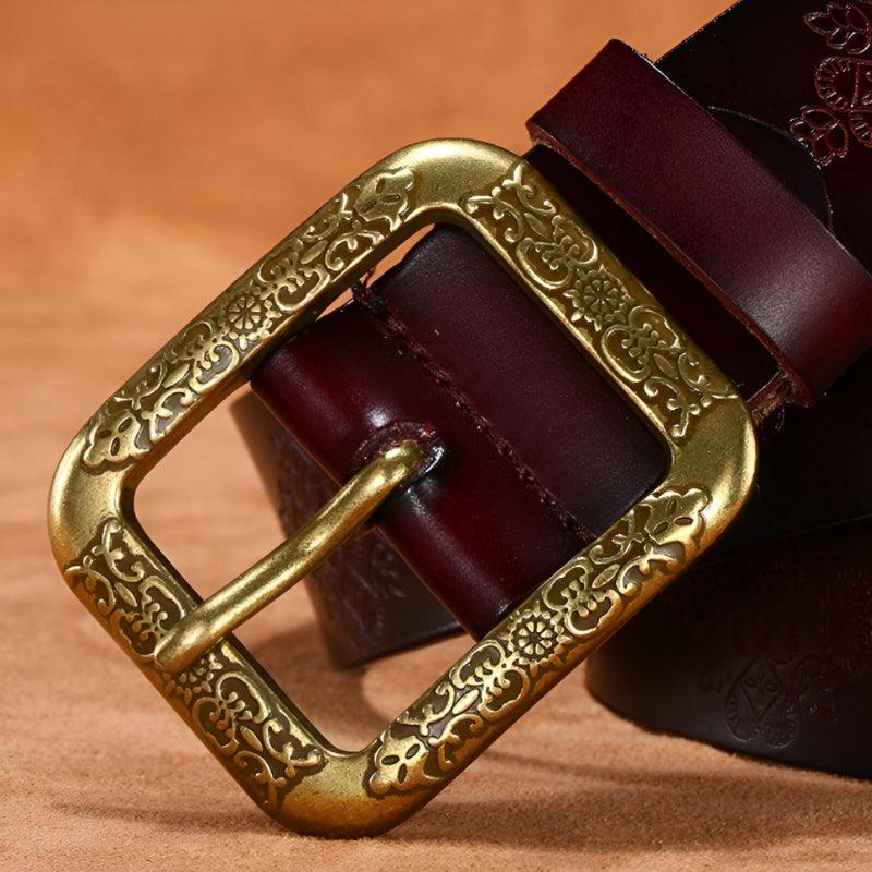 Kadınlar için deri kemer, bohem tarzında, altın tokalı - Itzel modeli, şık ve çok yönlü