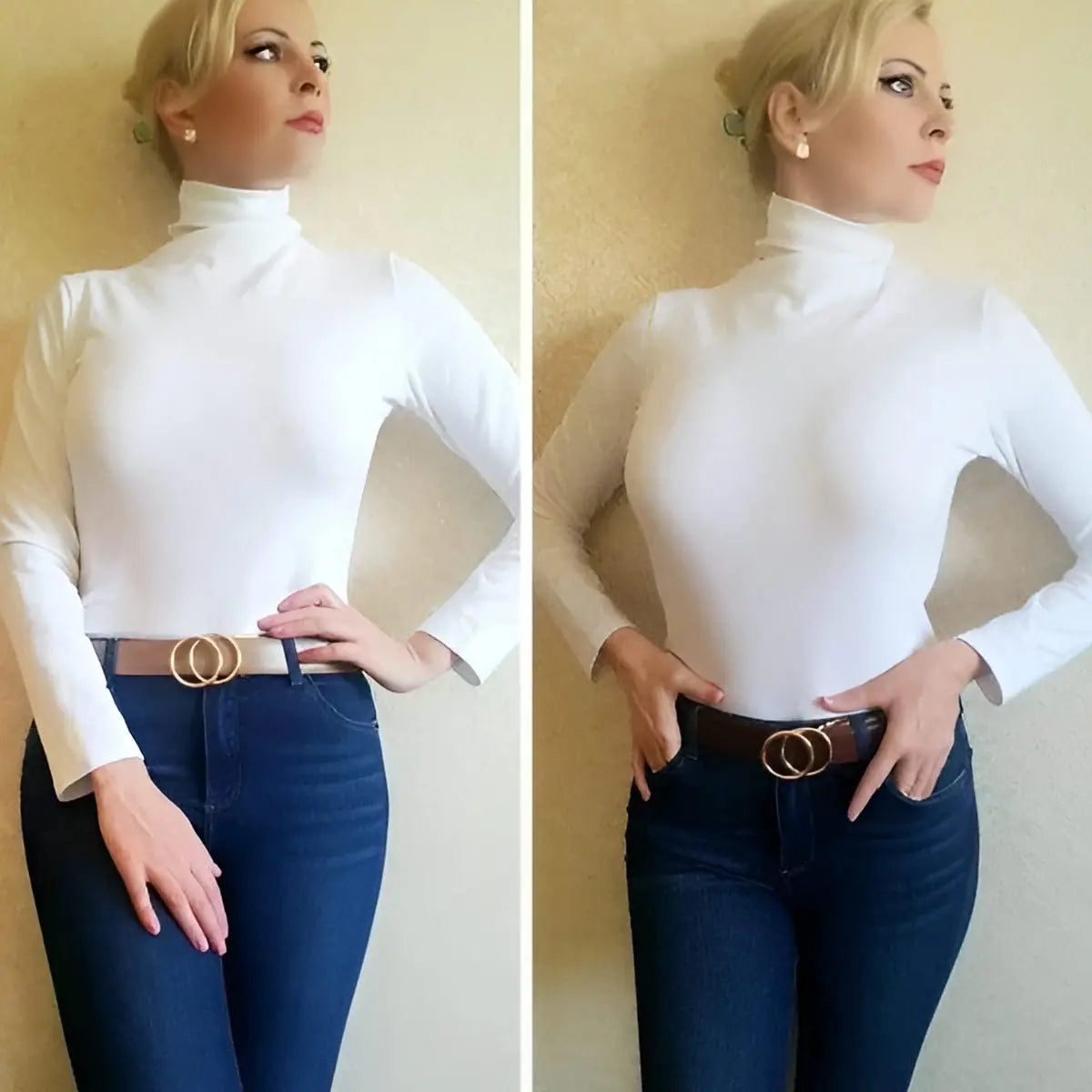 Kadınlar için deri geri çevrilebilir kemer, Lena modeli, 2'li 1 arada, çift bükümlü halka Beatlux