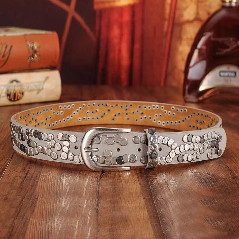Sera Chrome Vintage Dar Pimli Deri Kemer Beltlux