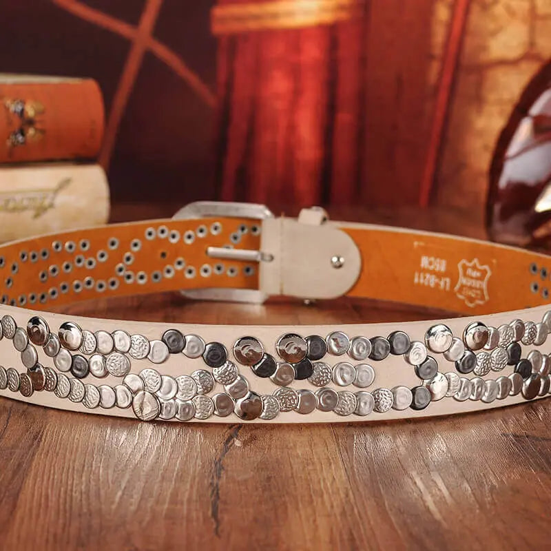 Sera Chrome Vintage Dar Pimli Deri Kemer Beltlux