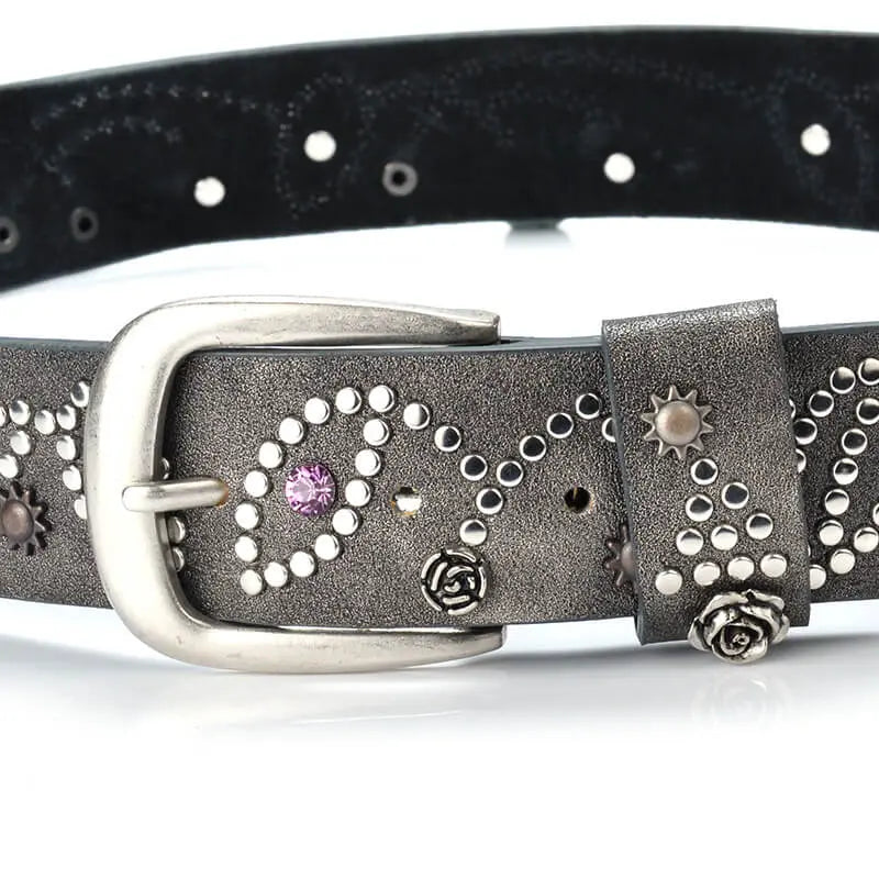 Kadın Deri Kemer - Perçinli, Rhinestone Taşlı - Jeans ve Pantolon İçin Beltlux