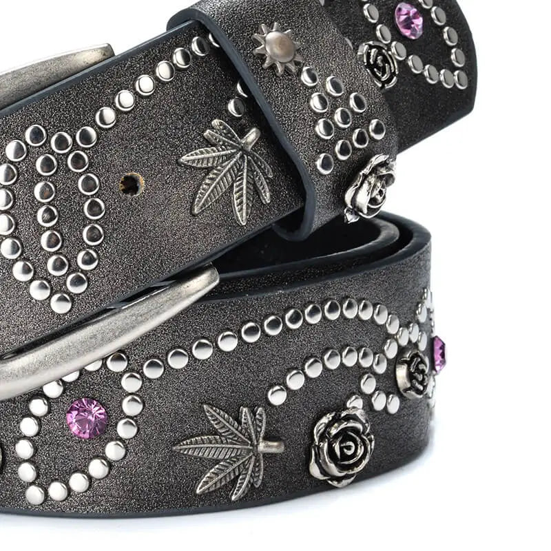 Kadın Deri Kemer - Perçinli, Rhinestone Taşlı - Jeans ve Pantolon İçin Beltlux