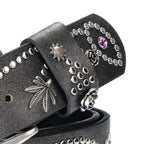 Kadın Deri Kemer - Perçinli, Rhinestone Taşlı - Jeans ve Pantolon İçin Beltlux