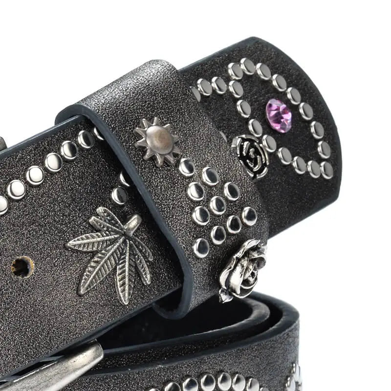 Kadın Deri Kemer - Perçinli, Rhinestone Taşlı - Jeans ve Pantolon İçin Beltlux